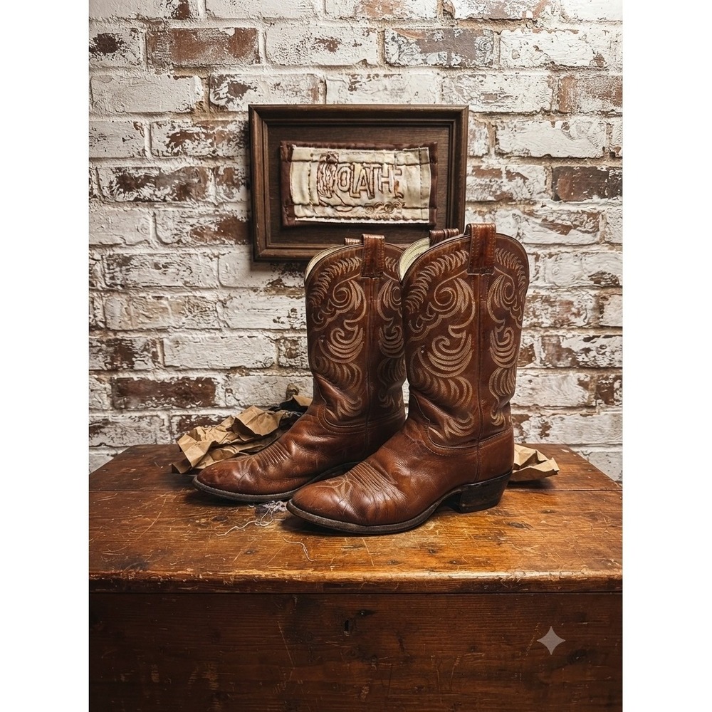 Olathe Vintage Brown Leather patina Western Cowboy Boots 24071 Mens 10 B